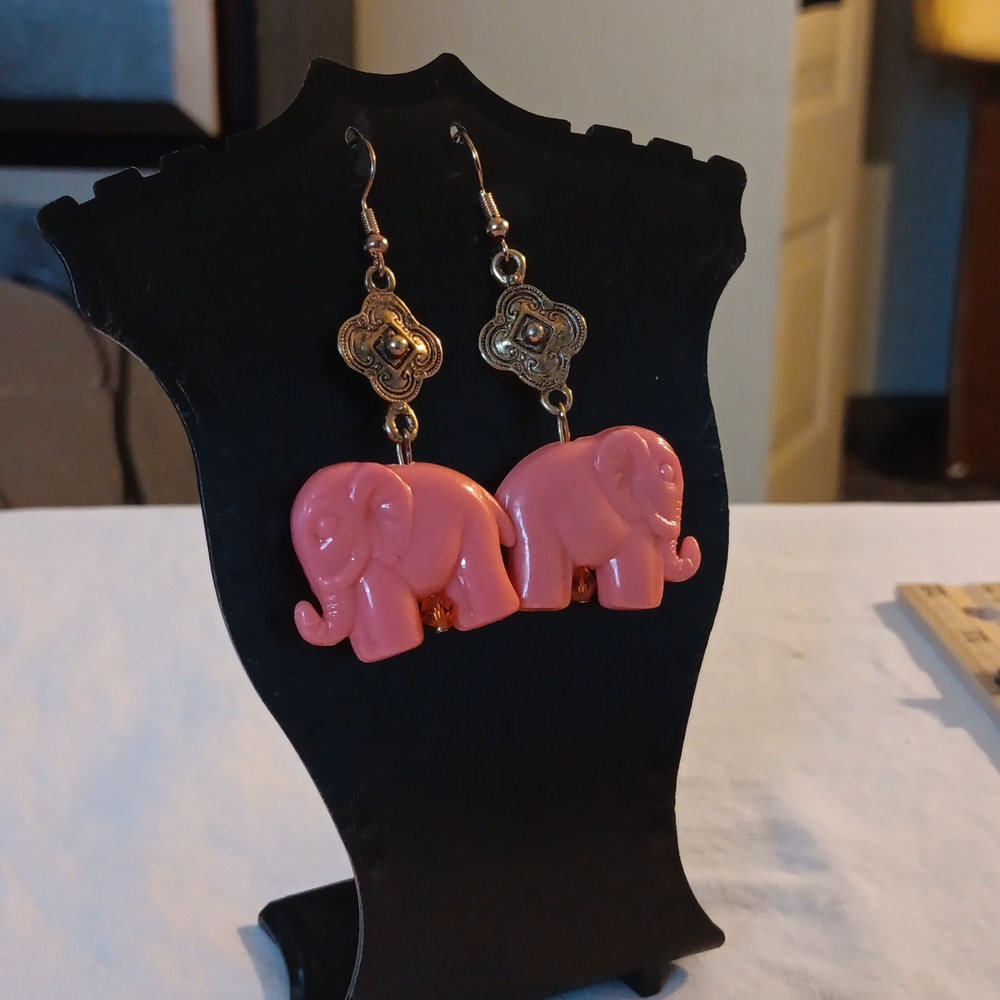 Handmade Coral Colored Elephant Earrings